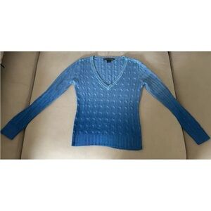 SOLD! Ralph Lauren Black Label blue Ombré 100% Silk Cable Knit Sweater Sz M EUC